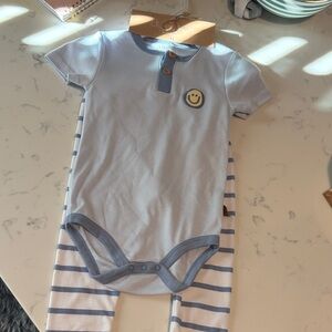 Blue Baby Onesie with Smiley Face 3 piece set NWT